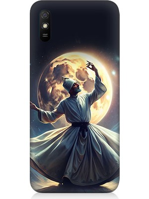 Teknomeg Xiaomi Redmi 9A Uyumlu Semazen ve Ay Desenli Silikon Kılıf