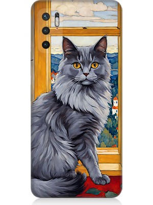 Teknomeg Xiaomi Redmi Note 10 5g Uyumlu Kül Rengi Tüylü Kedi Desenli Silikon Kılıf