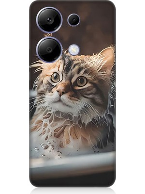 Teknomeg Xiaomi Redmi Note 13 Pro Uyumlu Banyo Yapan Kedi Desenli Silikon Kılıf