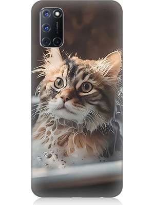Teknomeg Oppo A92 Uyumlu Banyo Yapan Kedi Desenli Silikon Kılıf