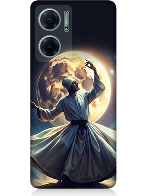 Teknomeg Xiaomi Redmi Note 11E Uyumlu Semazen ve Ay Desenli Silikon Kılıf