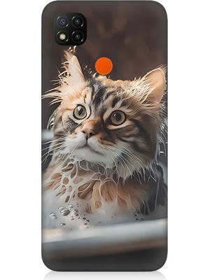 Teknomeg Xiaomi Redmi 9c Uyumlu Banyo Yapan Kedi Desenli Silikon Kılıf