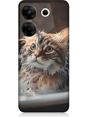 Teknomeg Tecno Camon 20 Pro 5g Uyumlu Banyo Yapan Kedi Desenli Silikon Kılıf