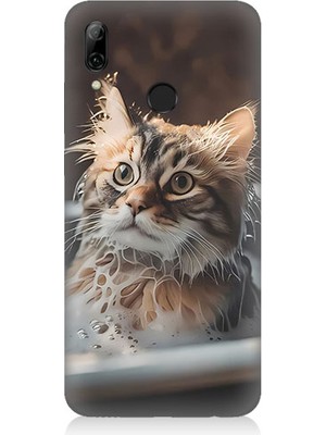 Teknomeg Huawei P Smart 2019 Uyumlu Banyo Yapan Kedi Desenli Silikon Kılıf