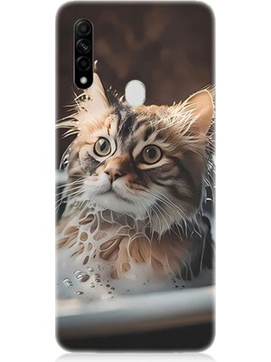 Teknomeg Oppo A31 Uyumlu Banyo Yapan Kedi Desenli Silikon Kılıf