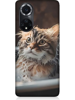 Teknomeg Huawei Nova 9 Uyumlu Banyo Yapan Kedi Desenli Silikon Kılıf
