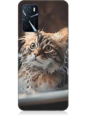 Teknomeg Oppo A16 Uyumlu Banyo Yapan Kedi Desenli Silikon Kılıf