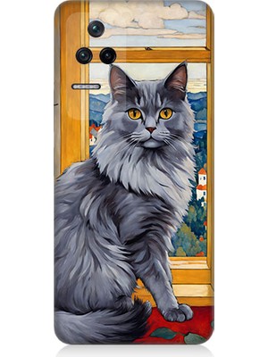 Teknomeg Xiaomi Poco F4 Uyumlu Kül Rengi Tüylü Kedi Desenli Silikon Kılıf