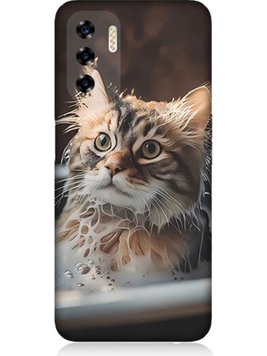 Teknomeg Reeder P13 Blue 2022 Uyumlu Banyo Yapan Kedi Desenli Silikon Kılıf