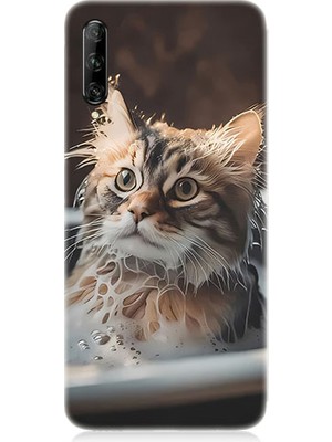 Teknomeg Huawei P Smart Pro Uyumlu Banyo Yapan Kedi Desenli Silikon Kılıf