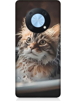 Teknomeg Huawei Nova Y90 Uyumlu Banyo Yapan Kedi Desenli Silikon Kılıf