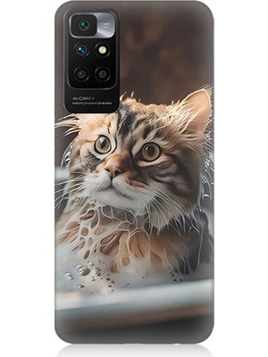 Teknomeg Xiaomi Redmi 10 Uyumlu Banyo Yapan Kedi Desenli Silikon Kılıf