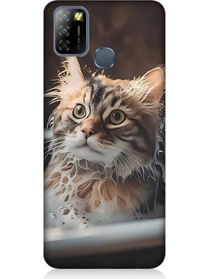 Teknomeg Infinix Smart 5 Uyumlu Banyo Yapan Kedi Desenli Silikon Kılıf