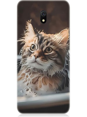Teknomeg Xiaomi Redmi 8A Uyumlu Banyo Yapan Kedi Desenli Silikon Kılıf