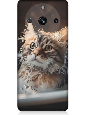 Teknomeg Realme 11 Pro Plus Uyumlu Banyo Yapan Kedi Desenli Silikon Kılıf