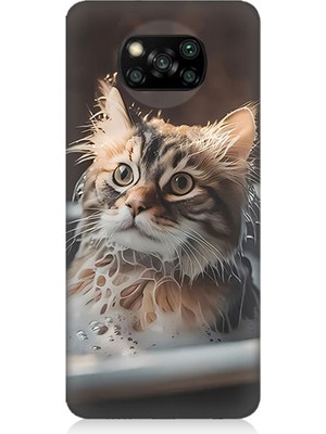 Teknomeg Xiaomi Poco X3 Uyumlu Banyo Yapan Kedi Desenli Silikon Kılıf