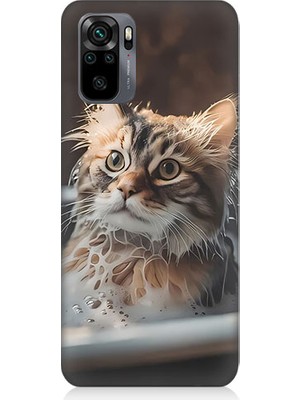 Teknomeg Xiaomi Redmi Note 10 Uyumlu Banyo Yapan Kedi Desenli Silikon Kılıf