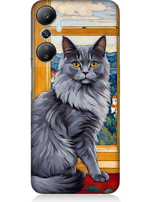 Teknomeg Infinix Hot 20 Uyumlu Kül Rengi Tüylü Kedi Desenli Silikon Kılıf