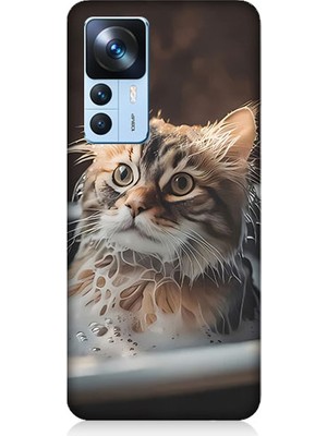 Teknomeg Xiaomi Mi 12T Uyumlu Banyo Yapan Kedi Desenli Silikon Kılıf