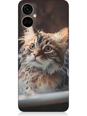 Teknomeg Tecno Camon 19 Pro Uyumlu Banyo Yapan Kedi Desenli Silikon Kılıf