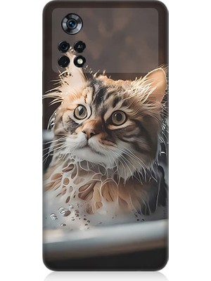 Teknomeg Xiaomi Poco X4 Pro 5g Uyumlu Banyo Yapan Kedi Desenli Silikon Kılıf