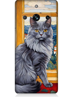 Teknomeg Realme 11 Pro Plus Uyumlu Kül Rengi Tüylü Kedi Desenli Silikon Kılıf