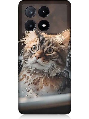 Teknomeg Xiaomi Poco X6 Pro Uyumlu Banyo Yapan Kedi Desenli Silikon Kılıf