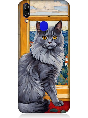 Teknomeg Reeder P13 Blue Uyumlu Kül Rengi Tüylü Kedi Desenli Silikon Kılıf