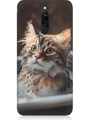 Teknomeg Xiaomi Redmi 8 Uyumlu Banyo Yapan Kedi Desenli Silikon Kılıf