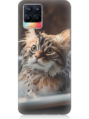 Teknomeg Realme 8 Uyumlu Banyo Yapan Kedi Desenli Silikon Kılıf