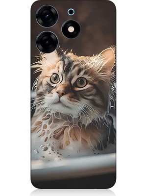 Teknomeg Tecno Spark 10 Pro Uyumlu Banyo Yapan Kedi Desenli Silikon Kılıf