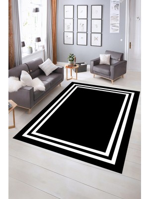 Napoli Home Dijital Baskılı Kaymaz Yıkanabilir Çerçeveli Yolluk Mutfak Salon Halısı, N-Çerçeveli-38-Siyah,