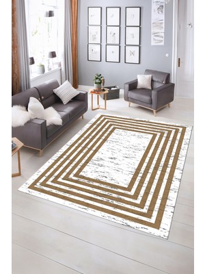 Napoli Home Dijital Baskılı Kaymaz Yıkanabilir Çerçeveli Yolluk Mutfak Salon Halısı, N-Çerçeveli-41-Kahve,