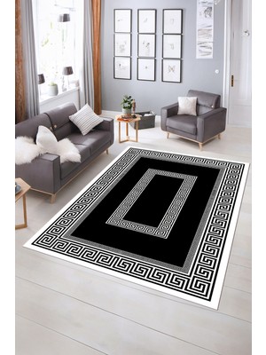 Napoli Home Dijital Baskılı Kaymaz Yıkanabilir Çerçeveli Yolluk Mutfak Salon Halısı, N-Çerçeveli-03-Siyah,