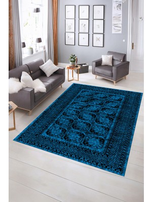 Napoli Home Dijital Baskılı Kaymaz Yıkanabilir Çerçeveli Yolluk Mutfak Salon Halısı, N-Çerçeveli-20-Mavi,
