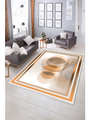 Napoli Home Dijital Baskılı Kaymaz Yıkanabilir Çerçeveli Yolluk Mutfak Salon Halısı, N-Çerçeveli-24-Bej,