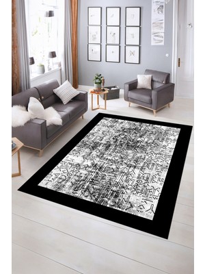 Napoli Home Dijital Baskılı Kaymaz Yıkanabilir Çerçeveli Yolluk Mutfak Salon Halısı, N-Çerçeveli-16-Siyah,