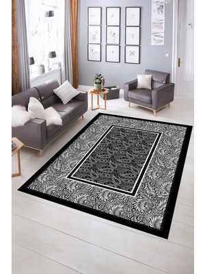 Napoli Home Dijital Baskılı Kaymaz Yıkanabilir Çerçeveli Yolluk Mutfak Salon Halısı, N-Çerçeveli-37-Siyah,