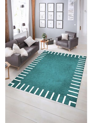 Napoli Home Dijital Baskılı Kaymaz Yıkanabilir Çerçeveli Yolluk Mutfak Salon Halısı, N-Çerçeveli-40-Mavi,