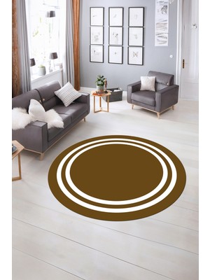 Napoli Home Dijital Kaymaz Yıkanabilir Çerçeveli Desen Yuvarlak Mutfak Salon Halısı, N-Y-Çerçeveli-38-Kahve,