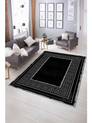 Napoli Home Dijital Baskılı Kaymaz Yıkanabilir Çerçeveli Yolluk Mutfak Salon Halısı, N-Çerçeveli-09-Siyah,