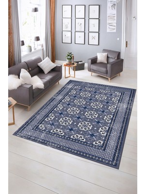 Napoli Home Dijital Baskılı Kaymaz Yıkanabilir Çerçeveli Yolluk Mutfak Salon Halısı, N-Çerçeveli-26-Mavi,