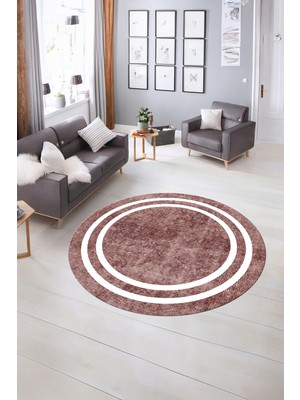 Napoli Home Dijital Kaymaz Yıkanabilir Çerçeveli Desen Yuvarlak Mutfak Salon Halısı, N-Y-Çerçeveli-30-Bordo,