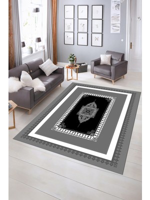 Napoli Home Dijital Baskılı Kaymaz Yıkanabilir Çerçeveli Yolluk Mutfak Salon Halısı, N-Çerçeveli-23-Gri,