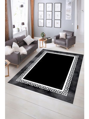 Napoli Home Dijital Baskılı Kaymaz Yıkanabilir Çerçeveli Yolluk Mutfak Salon Halısı, N-Çerçeveli-11-Siyah,