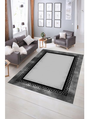 Napoli Home Dijital Baskılı Kaymaz Yıkanabilir Çerçeveli Yolluk Mutfak Salon Halısı, N-Çerçeveli-11-Gri,