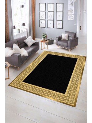 Napoli Home Dijital Baskılı Kaymaz Yıkanabilir Çerçeveli Yolluk Mutfak Salon Halısı, N-Çerçeveli-29-Siyah,