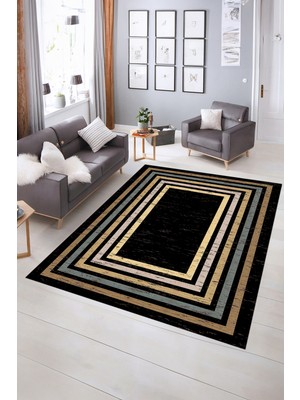 Napoli Home Dijital Baskılı Kaymaz Yıkanabilir Çerçeveli Yolluk Mutfak Salon Halısı, N-Çerçeveli-41-Siyah,