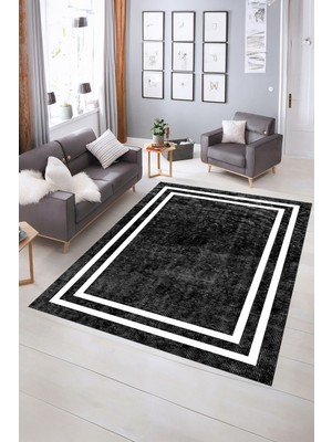 Napoli Home Dijital Baskılı Kaymaz Yıkanabilir Çerçeveli Yolluk Mutfak Salon Halısı, N-Çerçeveli-30-Siyah,