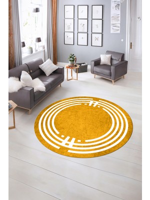 Napoli Home Dijital Kaymaz Yıkanabilir Çerçeveli Desen Yuvarlak Mutfak Salon Halısı, N-Y-Çerçeveli-44-Turuncu,